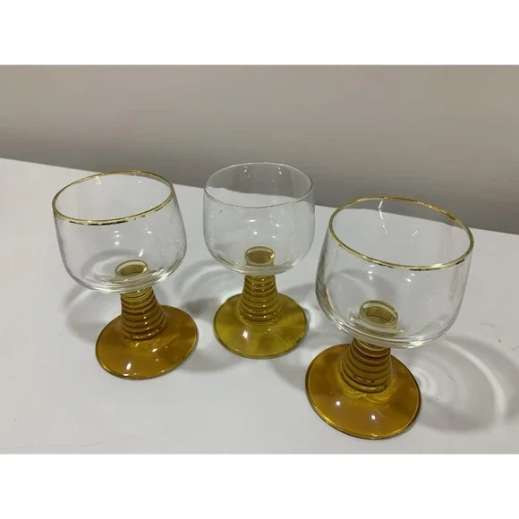 Vintage MCM Roemer Amber Beehive Gold Rim Glasses Set Of 3 - Picture 4 of 5